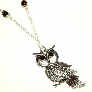 Silver Owl Beaded Necklace