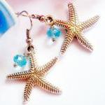 Silver Starfish Charm With Blue Crystal Bead..