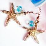Silver Starfish Charm With Blue Crystal Bead..