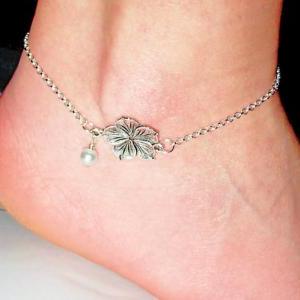 Sterling Silver Flower Pearl Anklets