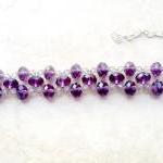 Purple Crystal Adjustable Beadwork Bracelet