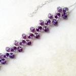 Purple Crystal Adjustable Beadwork Bracelet