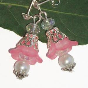 Pink Lucite Flower Earrings