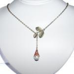 Lariat White Glass Pearl Bronze Vintage Look..