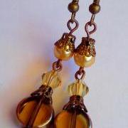 Dangle bronze crystal earrings