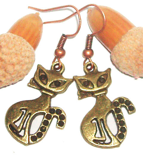 Buy 4 - Get 1 Pair Earrings ..cute Bronze Cat Charm Earrings