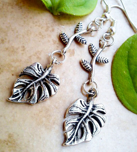 Buy 4 - Get 1 Pair Earrings ..silver Dangle Leaf Branch Charm Antique Earrings- Fall Autumn- Winter Collection