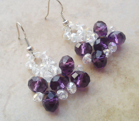 Purple Crystal Beadwork Earrings