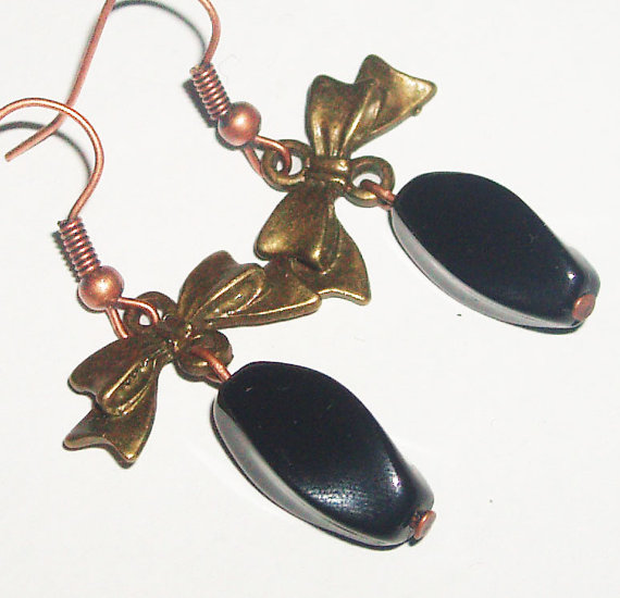Bronze Bow Tie Black Crystal Earirngs- Affordable Gift