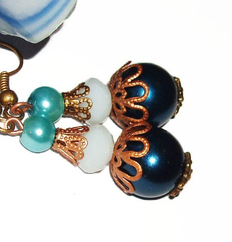 Buy 4 - Get 1 Pair Earrings ..bronze Glass Pearl Filigree Earrings- Vintage Look-elegant Comfortable -great Gift