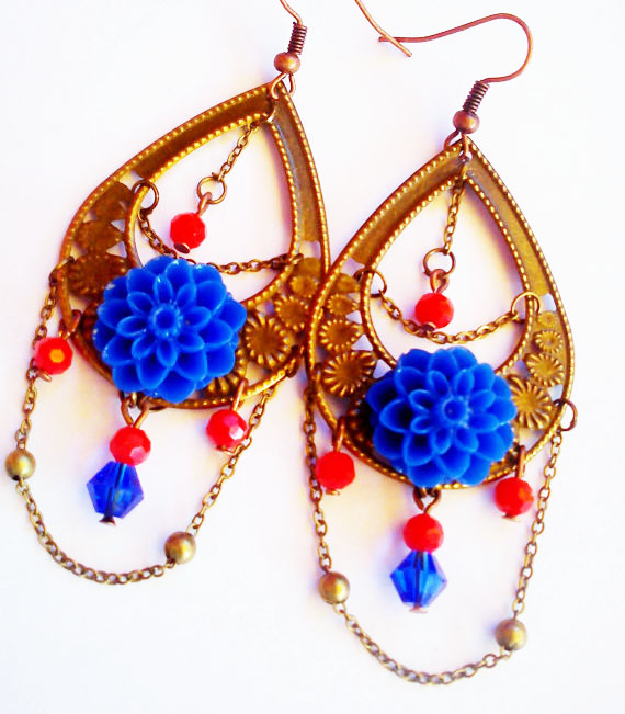 Blue Flower Dangle Earrings On Luulla